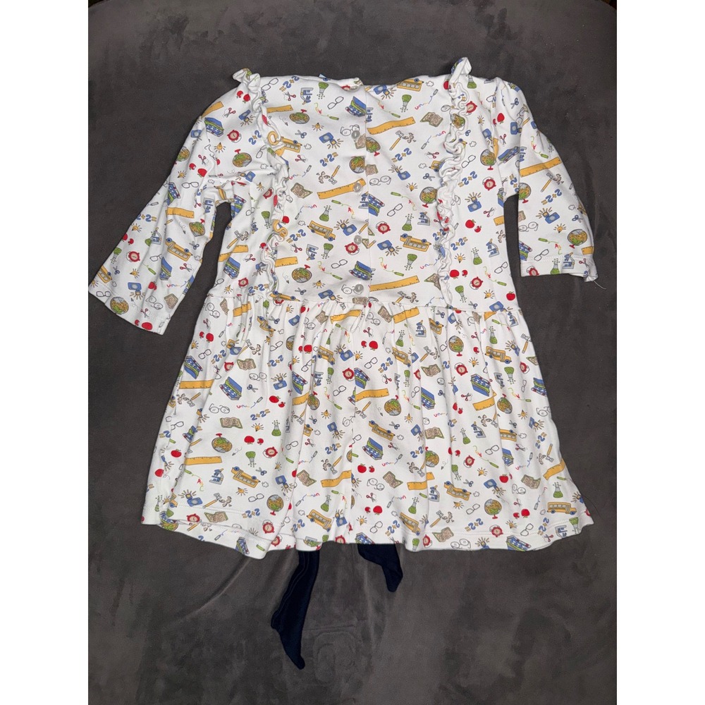 Bella Bliss Girls Back to School Dress White School Bus Print Ruffle Sash Size 7 - Picture 5 of 5
